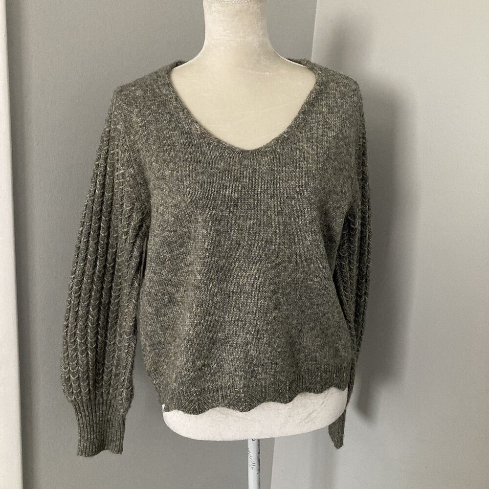 NWT Frye Sweater Muted Green soft wool blend cable knit sleeves cozy Size M